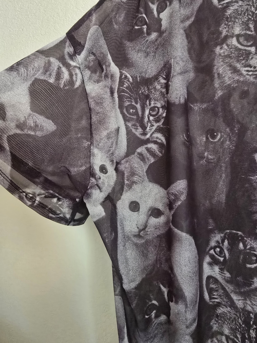 Black Cat Print Sheer Mesh Tee 4XL